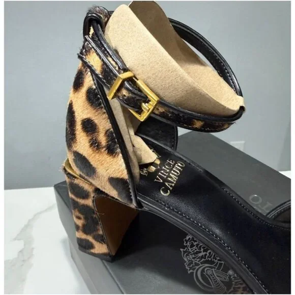 Vince Camuto Womens Ankle Strap Leopard Block Heel Shoes Size 12 New - Picture 3 of 8